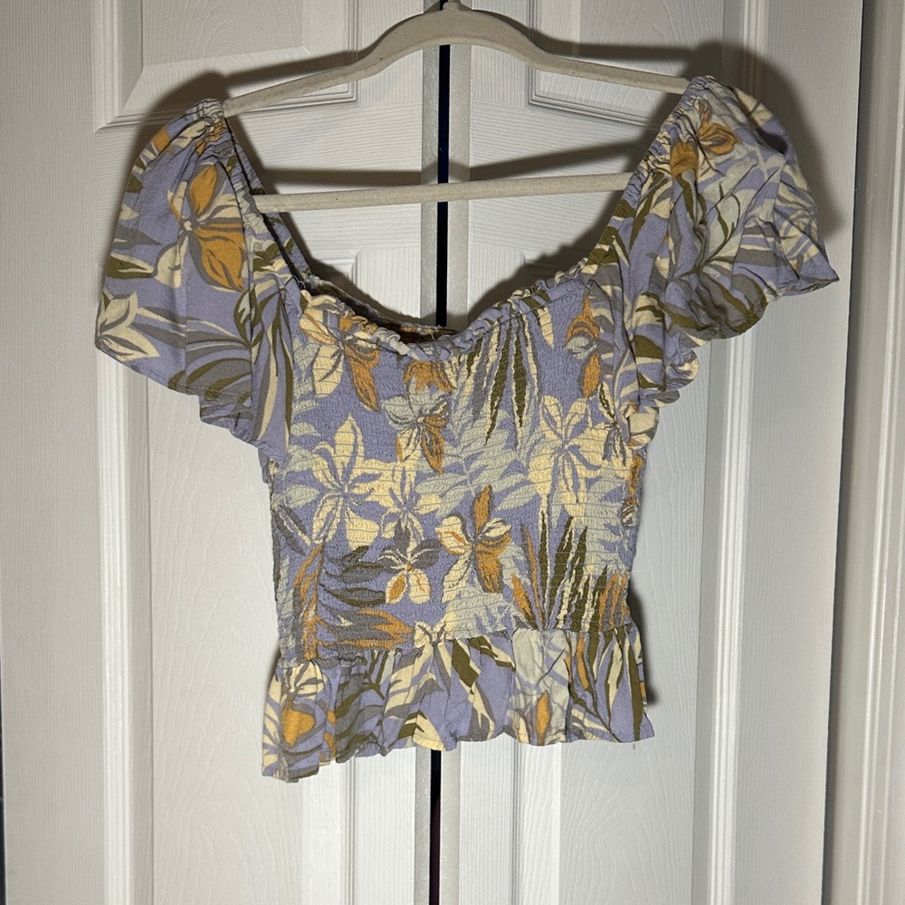 Patrons of Peace Periwinkle and Yellow Floral Blouse